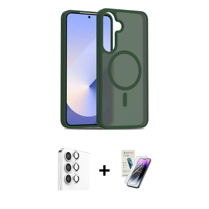 MARSİLYAN™- Galaxy S25 Plus Kılıf Siluet Minimal Prime - Şeffaf Pasifik Cam Ekran Koruyucu + Gümüş Raze Metal Kamera Lens