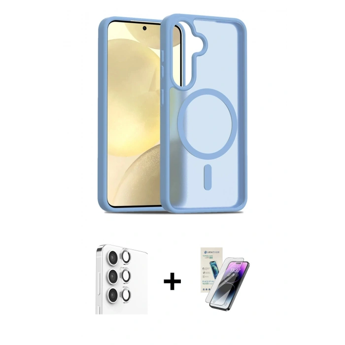 MARSİLYAN™- Galaxy S25 Plus Kılıf Siluet Minimal Prime - Şeffaf Pasifik Cam Ekran Koruyucu + Gümüş Raze Metal Kamera Lens