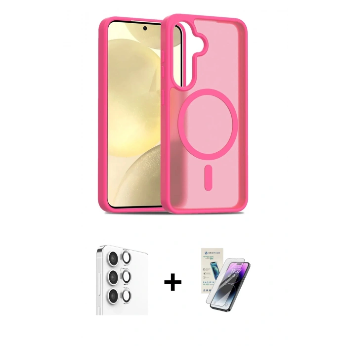 MARSİLYAN™- Galaxy S25 Plus Kılıf Siluet Minimal Prime - Şeffaf Pasifik Cam Ekran Koruyucu + Gümüş Raze Metal Kamera Lens