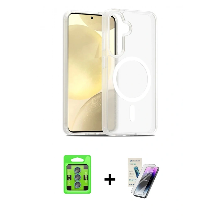 MARSİLYAN™- Galaxy S25 Plus Kılıf Siluet Minimal Prime - Şeffaf Pasifik Cam Ekran Koruyucu + Raze Metal Kamera Lens - MI