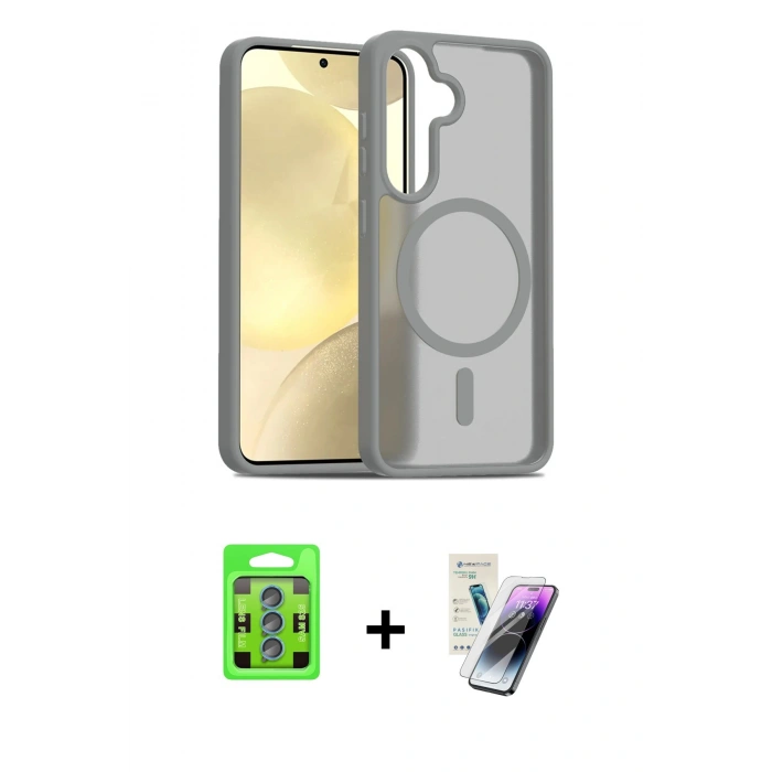 MARSİLYAN™- Galaxy S25 Plus Kılıf Siluet Minimal Prime - Şeffaf Pasifik Cam Ekran Koruyucu + Raze Metal Kamera Lens - MI