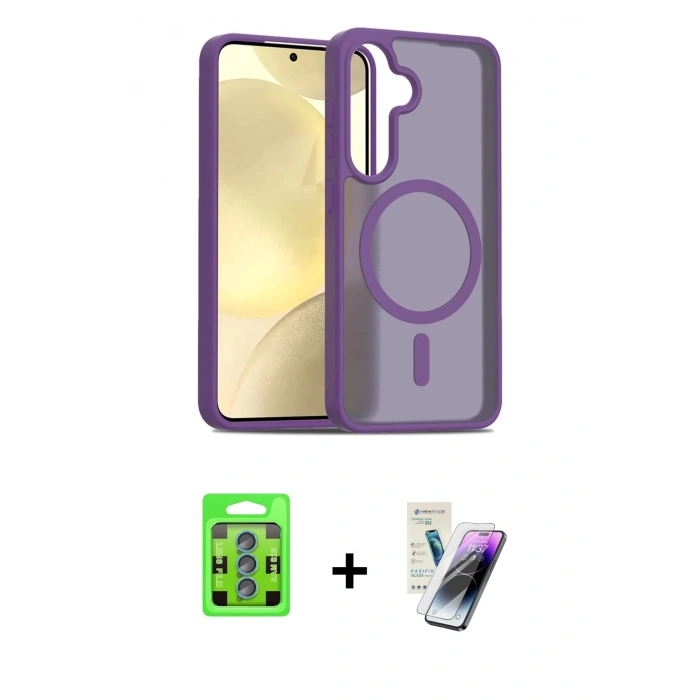 MARSİLYAN™- Galaxy S25 Plus Kılıf Siluet Minimal Prime - Şeffaf Pasifik Cam Ekran Koruyucu + Raze Metal Kamera Lens - MI