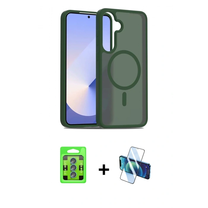 MARSİLYAN™- Galaxy S25 Plus Kılıf Siluet Minimal Prime - Siyah 3D Antistatik Cam Ekran Koruyucu + Mavi Raze Metal Kamera Lens