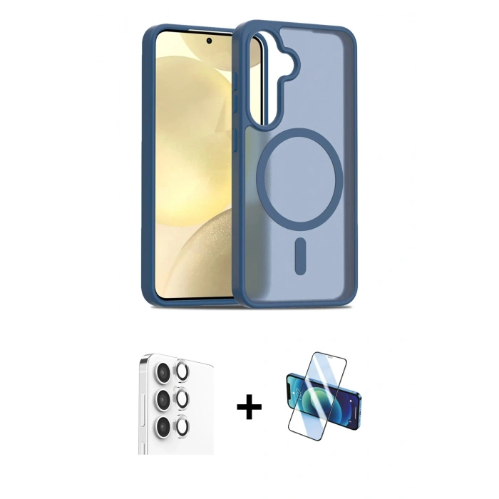 MARSİLYAN™- Galaxy S25 Plus Kılıf Siluet Minimal Prime - Siyah 3D Antistatik Cam Ekran Koruyucu + Raze Metal Kamera Lens - GS