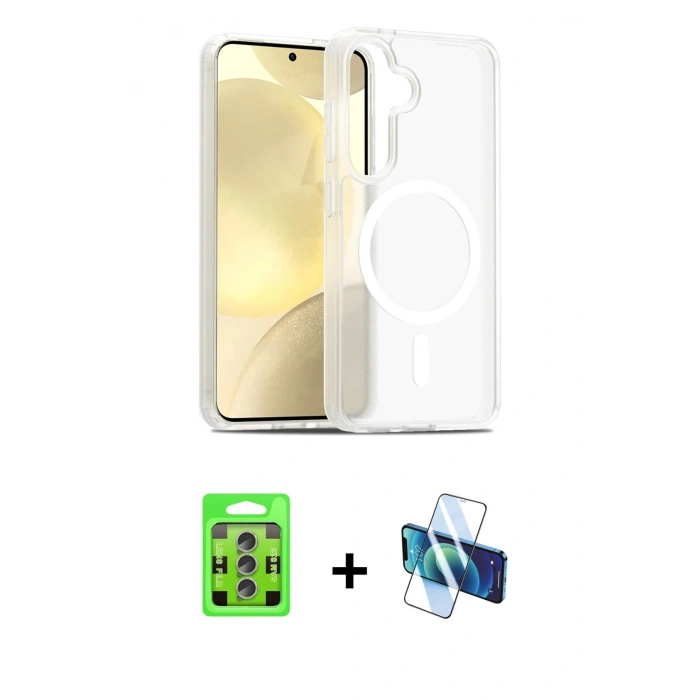 MARSİLYAN™- Galaxy S25 Plus Kılıf Siluet Minimal Prime - Siyah 3D Antistatik Cam Ekran Koruyucu + Raze Metal Kamera Lens - LI