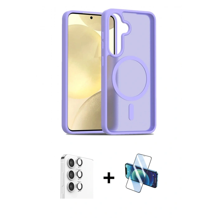 MARSİLYAN™- Galaxy S25 Plus Kılıf Siluet Minimal Prime - Siyah 3D Antistatik Cam Ekran Koruyucu + Raze Metal Kamera Lens - GS
