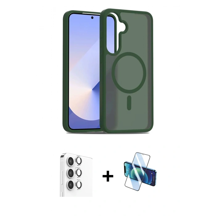 MARSİLYAN™- Galaxy S25 Plus Kılıf Siluet Minimal Prime - Siyah 3D Antistatik Cam Ekran Koruyucu + Raze Metal Kamera Lens - GS