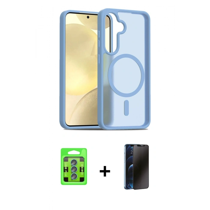 MARSİLYAN™- Galaxy S25 Plus Kılıf Siluet Minimal Prime - Siyah 3D Antistatik Hayalet Cam Ekran Koruyucu + Raze Metal Kamera Lens - MI