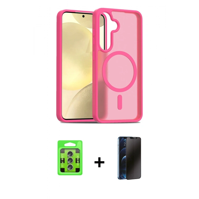 MARSİLYAN™- Galaxy S25 Plus Kılıf Siluet Minimal Prime - Siyah 3D Antistatik Hayalet Cam Ekran Koruyucu + Raze Metal Kamera Lens - LI
