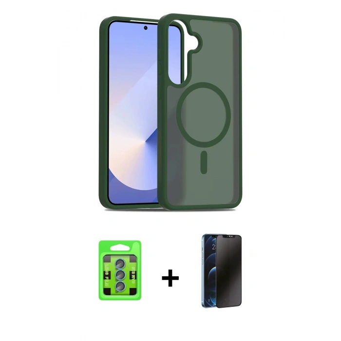 MARSİLYAN™- Galaxy S25 Plus Kılıf Siluet Minimal Prime - Siyah 3D Antistatik Hayalet Cam Ekran Koruyucu + Raze Metal Kamera Lens - MI