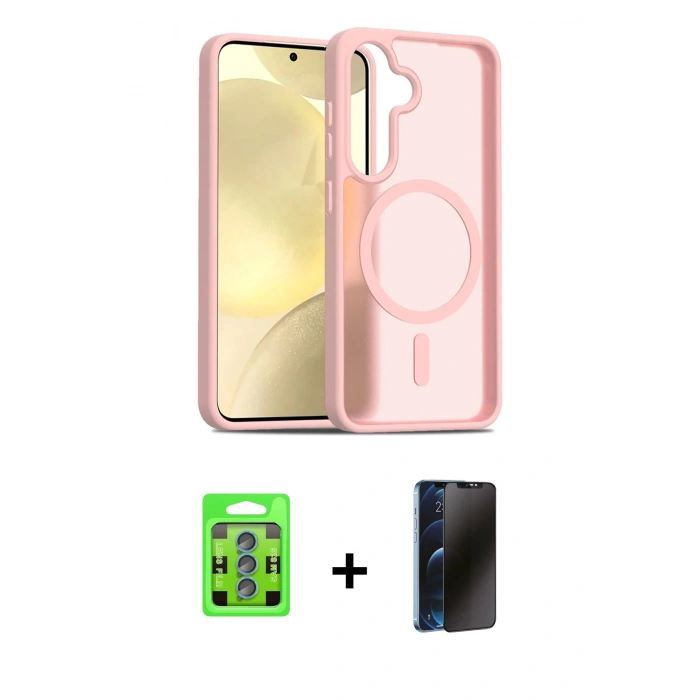MARSİLYAN™- Galaxy S25 Plus Kılıf Siluet Minimal Prime - Siyah 3D Antistatik Hayalet Cam Ekran Koruyucu + Raze Metal Kamera Lens - MI