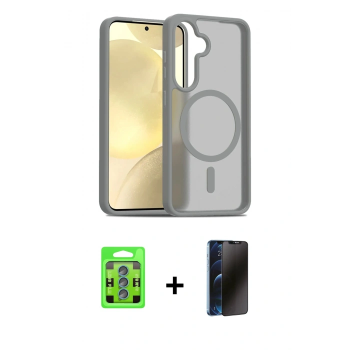 MARSİLYAN™- Galaxy S25 Plus Kılıf Siluet Minimal Prime - Siyah 3D Antistatik Hayalet Cam Ekran Koruyucu + Raze Metal Kamera Lens - MI