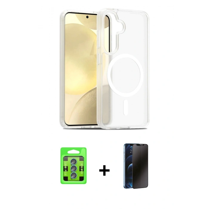 MARSİLYAN™- Galaxy S25 Plus Kılıf Siluet Minimal Prime - Siyah 3D Antistatik Hayalet Cam Ekran Koruyucu + Raze Metal Kamera Lens - MI