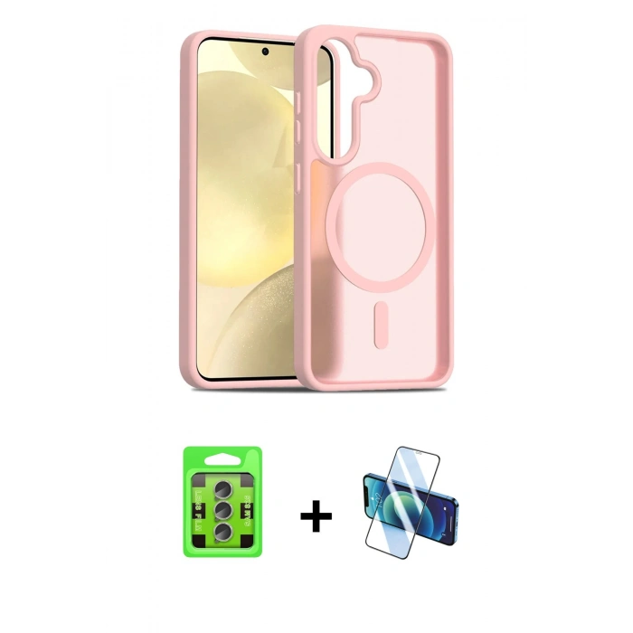MARSİLYAN™- Galaxy S25 Plus Kılıf Siluet Minimal Prime - Siyah 3D Antistatik Seramik Nano Ekran Koruyucu + Lacivert-Mavi Raze Metal Kamera Lens
