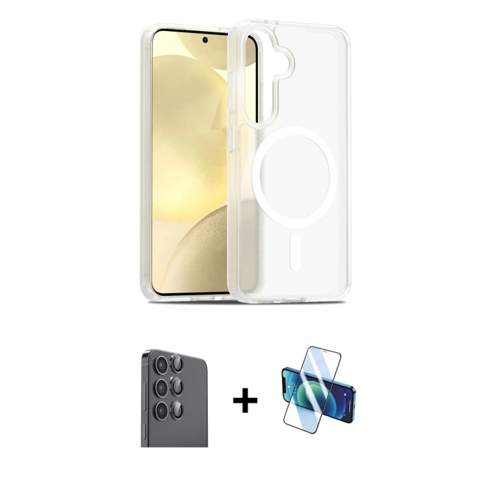 MARSİLYAN™- Galaxy S25 Plus Kılıf Siluet Minimal Prime - Siyah 3D Antistatik Seramik Nano Ekran Koruyucu + Raze Metal Kamera Lens - SH