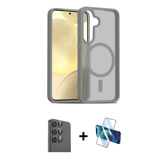 MARSİLYAN™- Galaxy S25 Plus Kılıf Siluet Minimal Prime - Siyah 3D Antistatik Seramik Nano Ekran Koruyucu + Raze Metal Kamera Lens - SH
