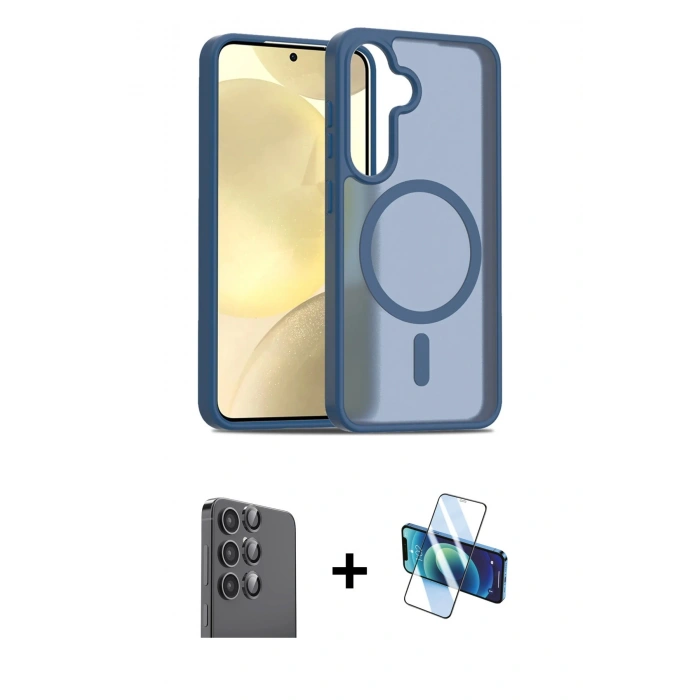 MARSİLYAN™- Galaxy S25 Plus Kılıf Siluet Minimal Prime - Siyah 3D Antistatik Seramik Nano Ekran Koruyucu + Raze Metal Kamera Lens - SH