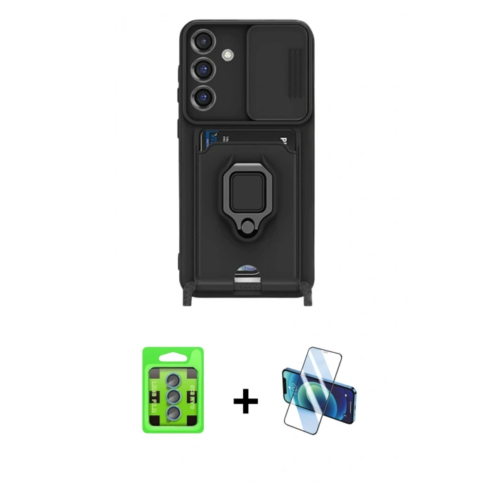 MARSİLYAN™- Galaxy S25 Plus Kılıf Vadi Form Prime - Siyah 3D Antistatik Cam Ekran Koruyucu + Raze Metal Kamera Lens - MI