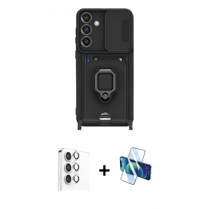 MARSİLYAN™- Galaxy S25 Plus Kılıf Vadi Form Prime - Siyah 3D Antistatik Seramik Nano Ekran Koruyucu + Raze Metal Kamera Lens - GS