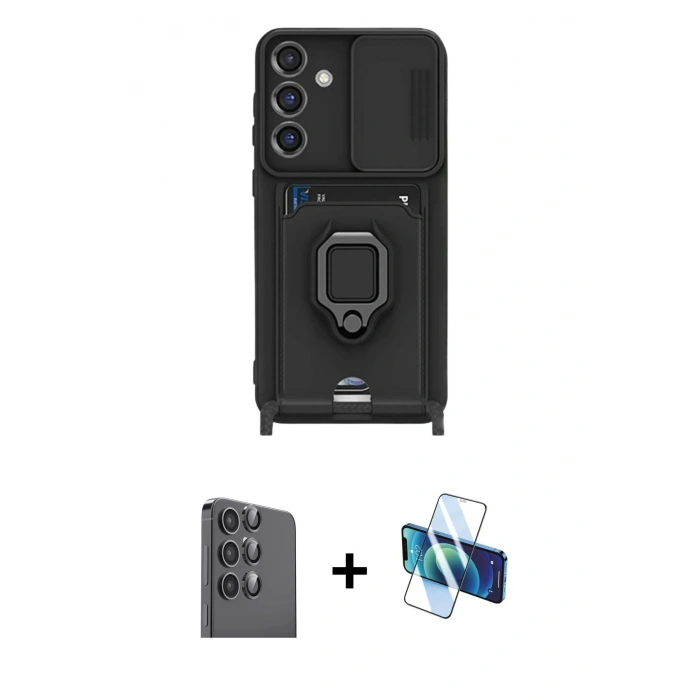 MARSİLYAN™- Galaxy S25 Plus Kılıf Vadi Form Prime - Siyah 3D Antistatik Seramik Nano Ekran Koruyucu + Raze Metal Kamera Lens - SH