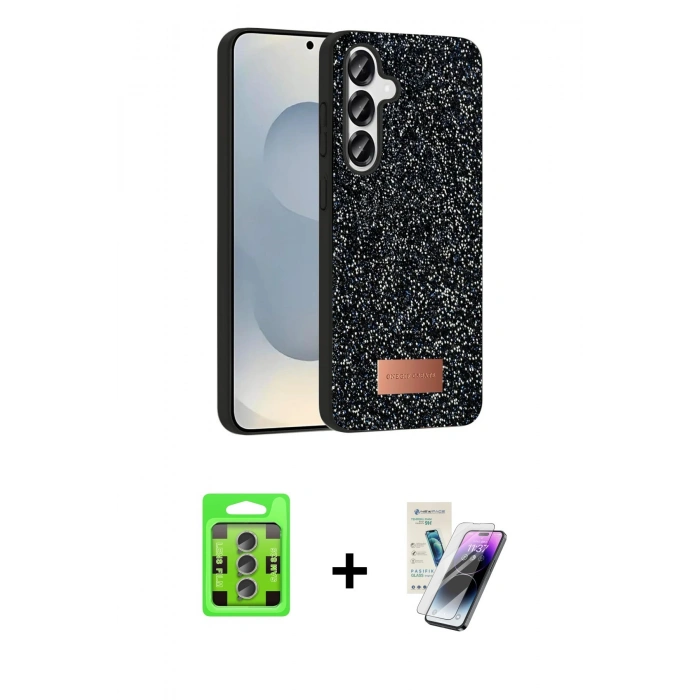 MARSİLYAN™- Galaxy S25 Plus Kılıf Vadi Klasik Serisi - Şeffaf Pasifik Cam Ekran Koruyucu + Raze Metal Kamera Lens - LI