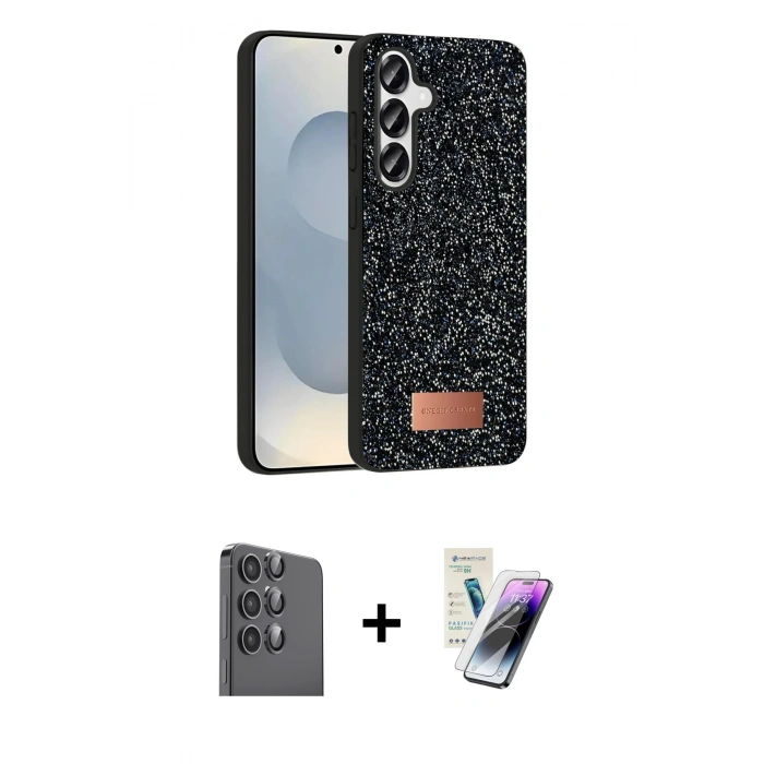 MARSİLYAN™- Galaxy S25 Plus Kılıf Vadi Klasik Serisi - Şeffaf Pasifik Cam Ekran Koruyucu + Siyah Raze Metal Kamera Lens