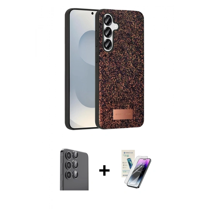 MARSİLYAN™- Galaxy S25 Plus Kılıf Vadi Klasik Serisi - Şeffaf Pasifik Cam Ekran Koruyucu + Siyah Raze Metal Kamera Lens