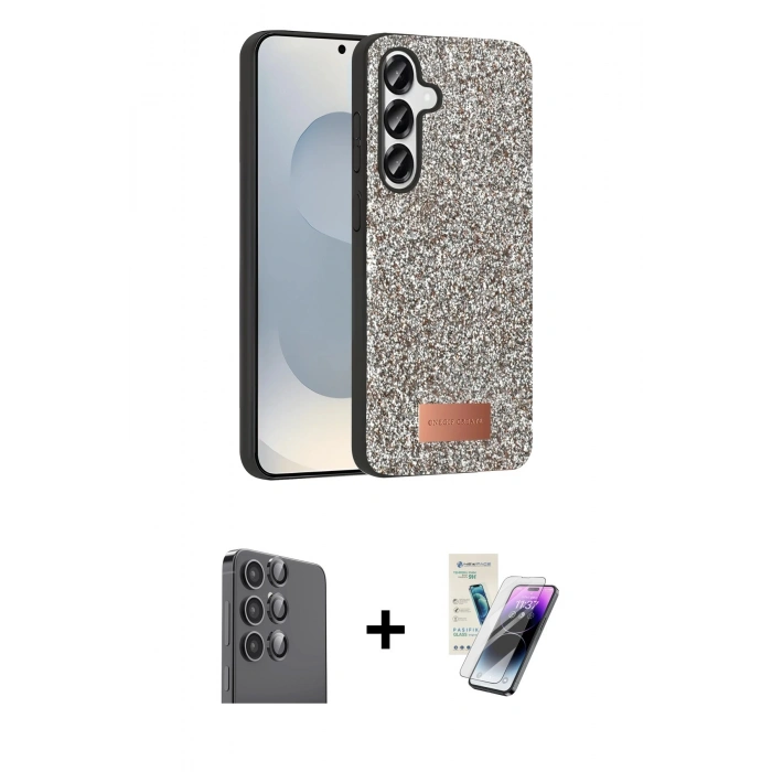 MARSİLYAN™- Galaxy S25 Plus Kılıf Vadi Klasik Serisi - Şeffaf Pasifik Cam Ekran Koruyucu + Siyah Raze Metal Kamera Lens