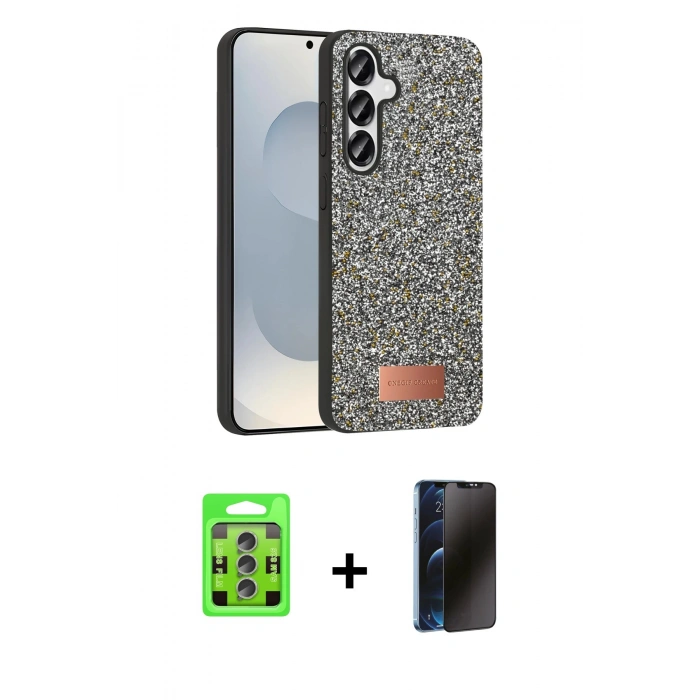 MARSİLYAN™- Galaxy S25 Plus Kılıf Vadi Klasik Serisi - Siyah 3D Antistatik Hayalet Cam Ekran Koruyucu + Raze Metal Kamera Lens - LI