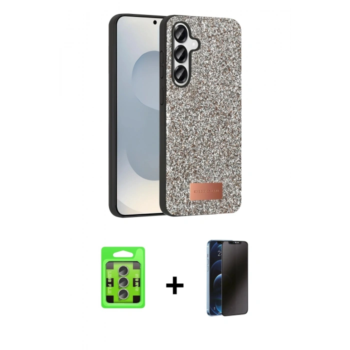 MARSİLYAN™- Galaxy S25 Plus Kılıf Vadi Klasik Serisi - Siyah 3D Antistatik Hayalet Cam Ekran Koruyucu + Raze Metal Kamera Lens - LI
