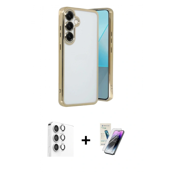 MARSİLYAN™- Galaxy S25 Plus Kılıf Vadi Minimal - Şeffaf Pasifik Cam Ekran Koruyucu + Raze Metal Kamera Lens - GS