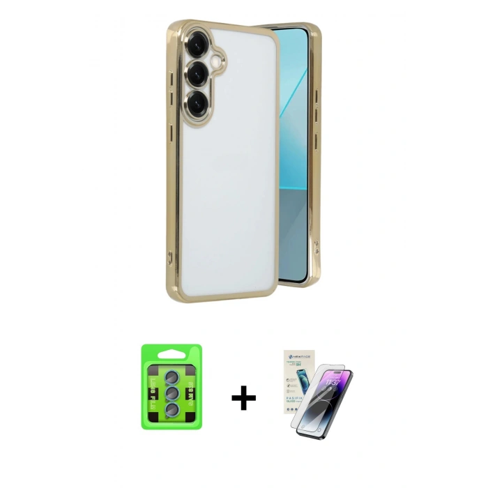 MARSİLYAN™- Galaxy S25 Plus Kılıf Vadi Minimal - Şeffaf Pasifik Cam Ekran Koruyucu + Raze Metal Kamera Lens - MI