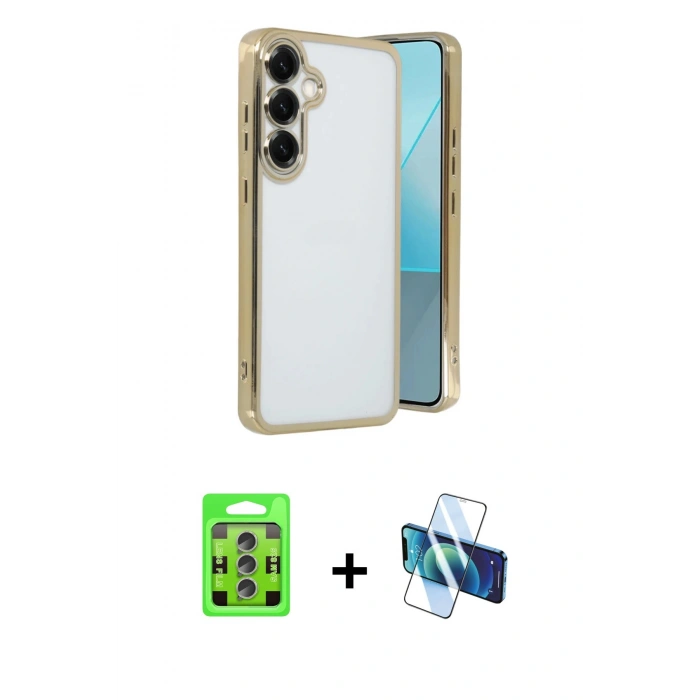 MARSİLYAN™- Galaxy S25 Plus Kılıf Vadi Minimal - Siyah 3D Antistatik Cam Ekran Koruyucu + Raze Metal Kamera Lens - LI