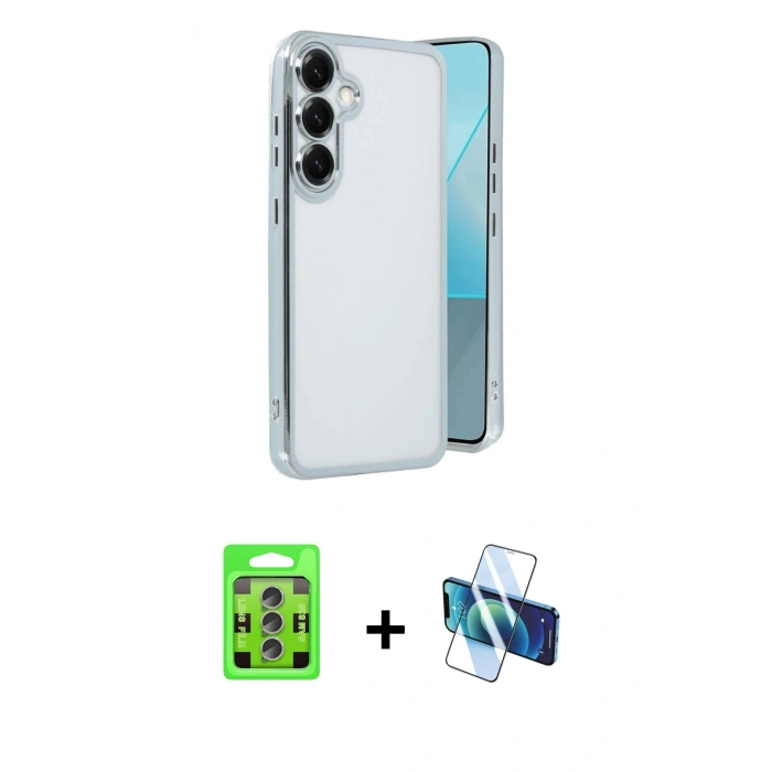 MARSİLYAN™- Galaxy S25 Plus Kılıf Vadi Minimal - Siyah 3D Antistatik Cam Ekran Koruyucu + Raze Metal Kamera Lens - LI