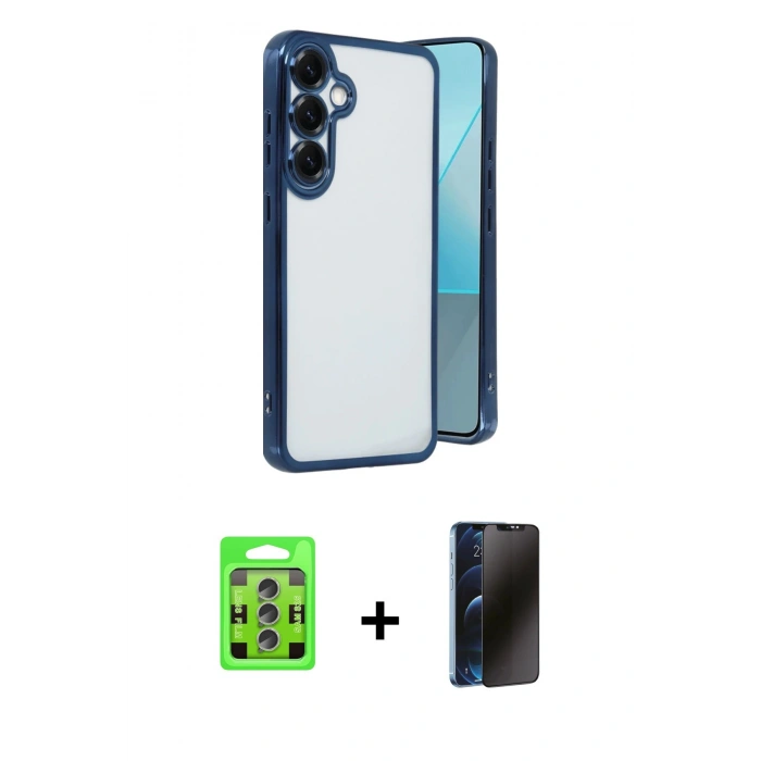 MARSİLYAN™- Galaxy S25 Plus Kılıf Vadi Minimal - Siyah 3D Antistatik Hayalet Cam Ekran Koruyucu + Raze Metal Kamera Lens - LI