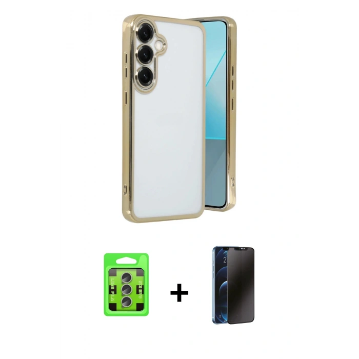 MARSİLYAN™- Galaxy S25 Plus Kılıf Vadi Minimal - Siyah 3D Antistatik Hayalet Cam Ekran Koruyucu + Raze Metal Kamera Lens - LI