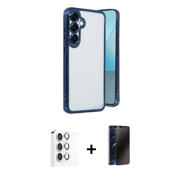 MARSİLYAN™- Galaxy S25 Plus Kılıf Vadi Minimal - Siyah 3D Antistatik Hayalet Cam Ekran Koruyucu + Raze Metal Kamera Lens - GS
