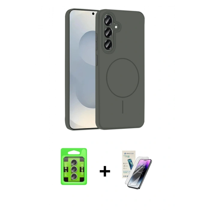 MARSİLYAN™- Galaxy S25 Plus Kılıf Yankı Form Serisi - Şeffaf Pasifik Cam Ekran Koruyucu + Lacivert-Mavi Raze Metal Kamera Lens