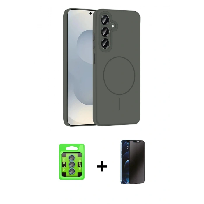 MARSİLYAN™- Galaxy S25 Plus Kılıf Yankı Form Serisi - Siyah 3D Antistatik Hayalet Cam Ekran Koruyucu + Raze Metal Kamera Lens - MI