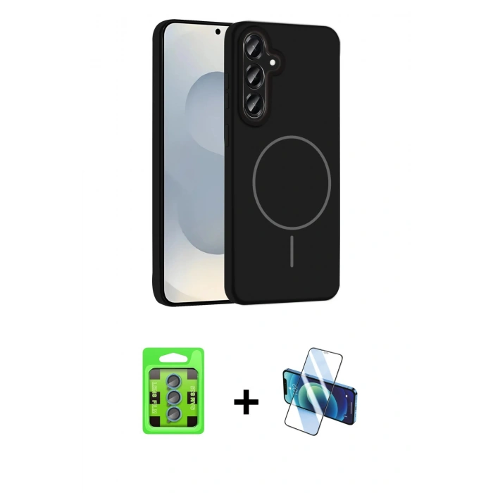 MARSİLYAN™- Galaxy S25 Plus Kılıf Yankı Form Serisi - Siyah 3D Antistatik Seramik Nano Ekran Koruyucu + Raze Metal Kamera Lens - MI