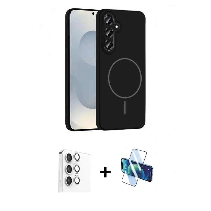 MARSİLYAN™- Galaxy S25 Plus Kılıf Yankı Form Serisi - Siyah 3D Antistatik Seramik Nano Ekran Koruyucu + Raze Metal Kamera Lens - GS