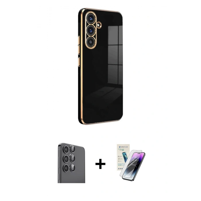 MARSİLYAN™- Galaxy S25 Plus Kılıf Yankı Serisi - Şeffaf Pasifik Cam Ekran Koruyucu + Raze Metal Kamera Lens - SH