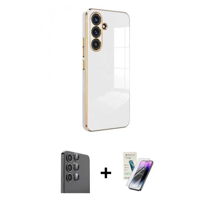 MARSİLYAN™- Galaxy S25 Plus Kılıf Yankı Serisi - Şeffaf Pasifik Cam Ekran Koruyucu + Raze Metal Kamera Lens - SH