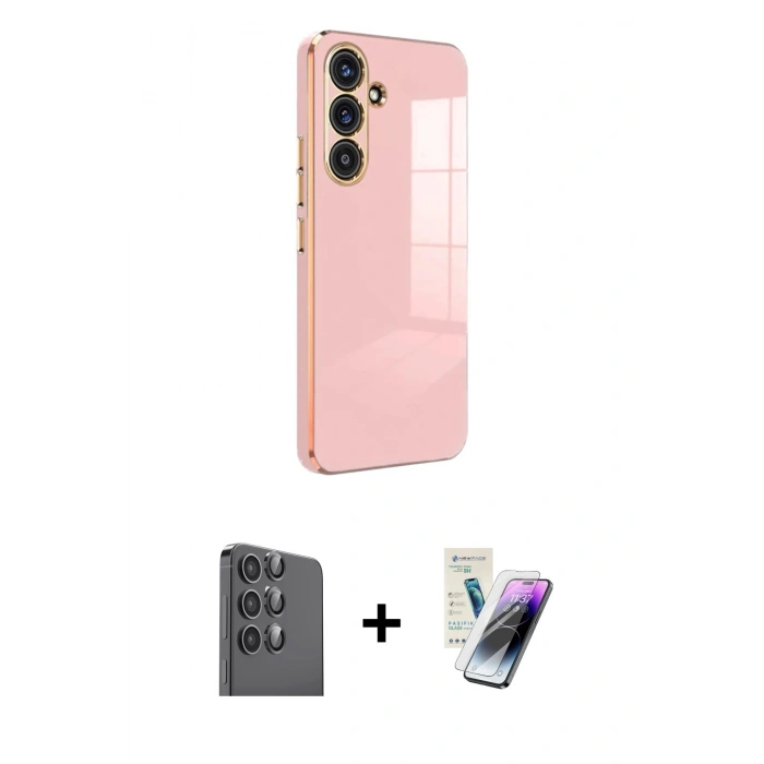 MARSİLYAN™- Galaxy S25 Plus Kılıf Yankı Serisi - Şeffaf Pasifik Cam Ekran Koruyucu + Raze Metal Kamera Lens - SH