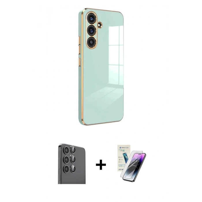 MARSİLYAN™- Galaxy S25 Plus Kılıf Yankı Serisi - Şeffaf Pasifik Cam Ekran Koruyucu + Raze Metal Kamera Lens - SH