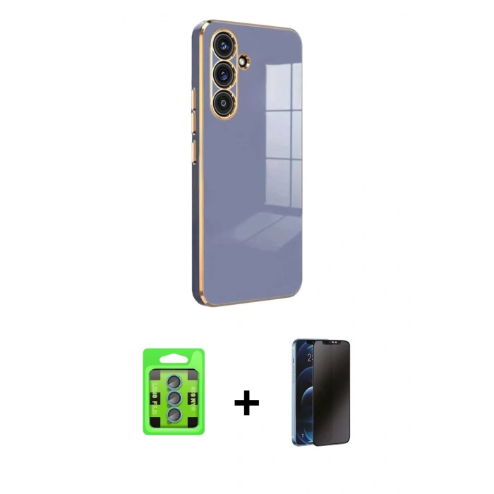MARSİLYAN™- Galaxy S25 Plus Kılıf Yankı Serisi - Siyah 3D Antistatik Hayalet Cam Ekran Koruyucu + Raze Metal Kamera Lens - MI