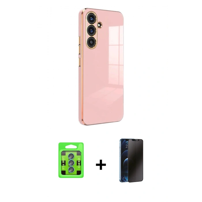 MARSİLYAN™- Galaxy S25 Plus Kılıf Yankı Serisi - Siyah 3D Antistatik Hayalet Cam Ekran Koruyucu + Raze Metal Kamera Lens - MI