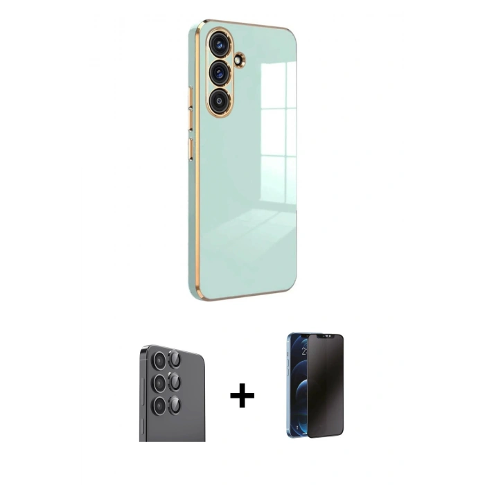 MARSİLYAN™- Galaxy S25 Plus Kılıf Yankı Serisi - Siyah 3D Antistatik Hayalet Cam Ekran Koruyucu + Raze Metal Kamera Lens - SH