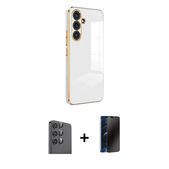 MARSİLYAN™- Galaxy S25 Plus Kılıf Yankı Serisi - Siyah 3D Antistatik Hayalet Cam Ekran Koruyucu + Raze Metal Kamera Lens - SH
