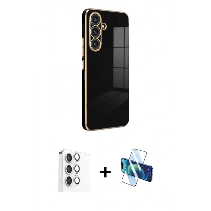 MARSİLYAN™- Galaxy S25 Plus Kılıf Yankı Serisi - Siyah 3D Antistatik Seramik Nano Ekran Koruyucu + Raze Metal Kamera Lens - GS